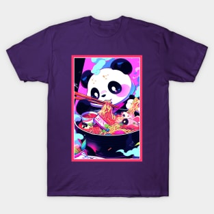 Anime Cute Panda eating Ramen | Cute Anime Panda Kawaii Design T-Shirt